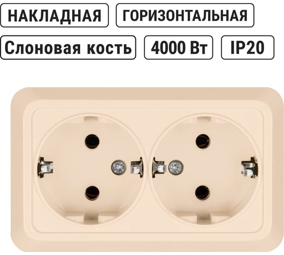 Двойная розетка TDM ELECTRIC 2П+3 открытой установки IP20 16А 250В (керамика) сл. кость "Ладога" SQ1801-0213