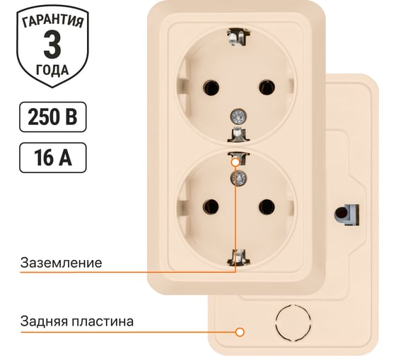 Двойная розетка TDM ELECTRIC 2П+3 открытой установки IP20 16А 250В (керамика) сл. кость "Ладога" SQ1801-0213