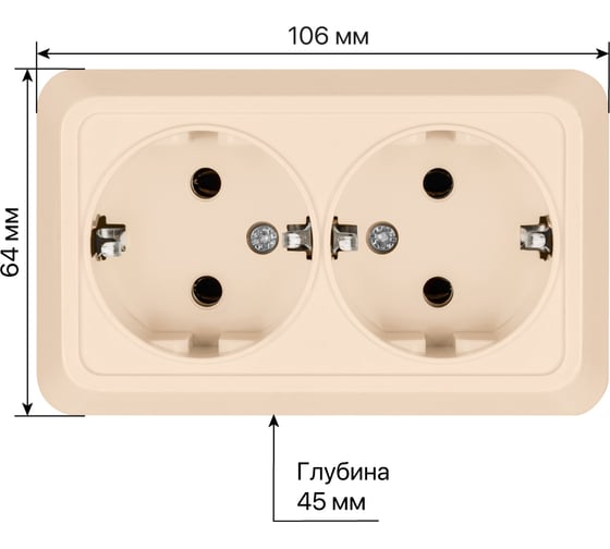Двойная розетка TDM ELECTRIC 2П+3 открытой установки IP20 16А 250В (керамика) сл. кость "Ладога" SQ1801-0213