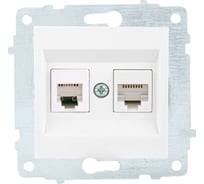 Механизм компьютерной+телефонной розетки OVIVO RJ45 CAT6+RJ11, белый, 600-000301-234