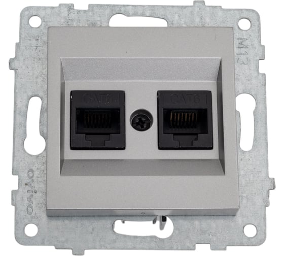 Механизм компьютерной 2-местной розетки RJ45 OVIVO CAT6, серебро, 600-000310-230 1