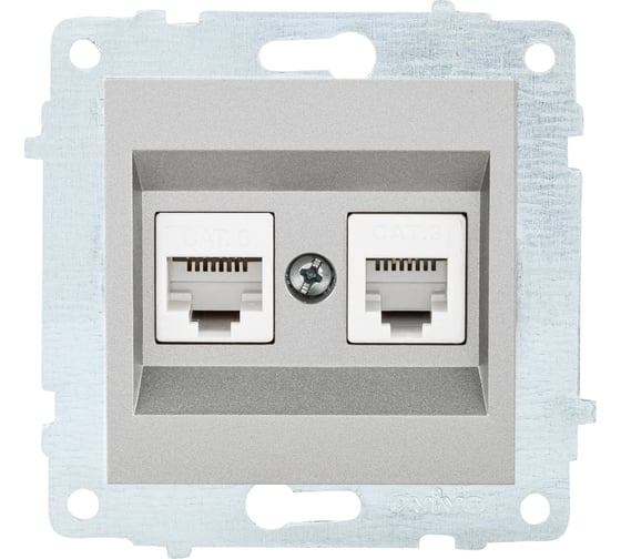Механизм компьютерной 2-местной розетки RJ45 OVIVO CAT6, серебро, 600-000310-230