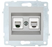 Механизм компьютерной+телефонной розетки OVIVO RJ45 CAT6+RJ11, серебро, 600-000310-234