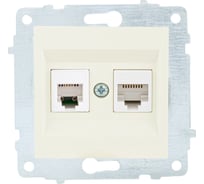 Механизм компьютерной+телефонной розетки OVIVO RJ45 CAT6+RJ11, крем, 600-000302-234