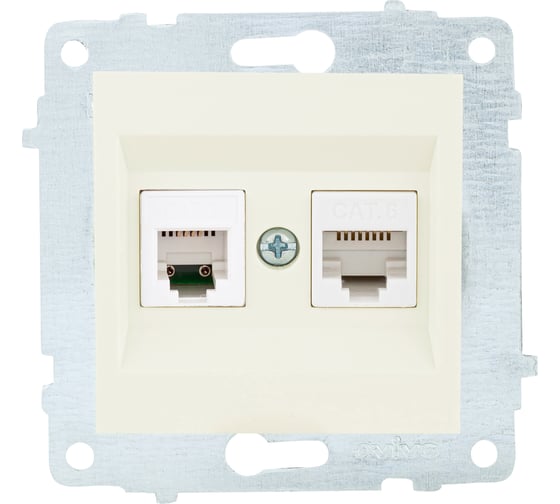 Механизм компьютерной+телефонной розетки OVIVO RJ45 CAT6+RJ11, крем, 600-000302-234 1