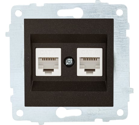 Механизм компьютерной 2-местной розетки RJ45 OVIVO CAT6, черный металлик, 600-000317-230