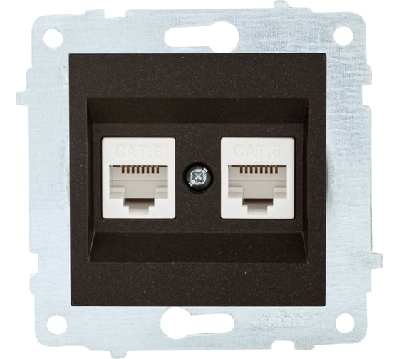 Механизм компьютерной 2-местной розетки RJ45 OVIVO CAT6, черный металлик, 600-000317-230