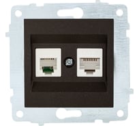 Механизм компьютерной+телефонной розетки OVIVO RJ45 CAT6+RJ11, черный металлик, 600-000317-234