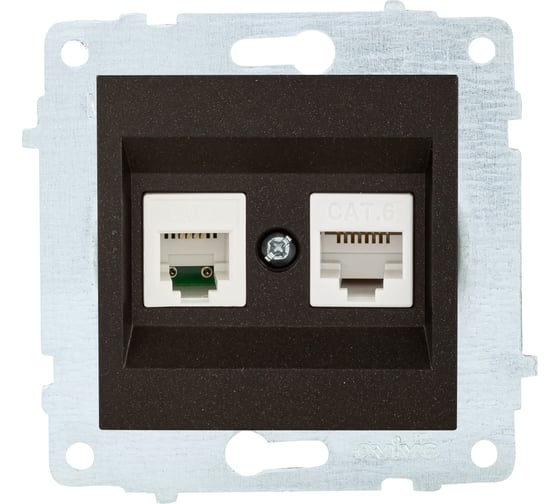 Механизм компьютерной+телефонной розетки OVIVO RJ45 CAT6+RJ11, черный металлик, 600-000317-234 1