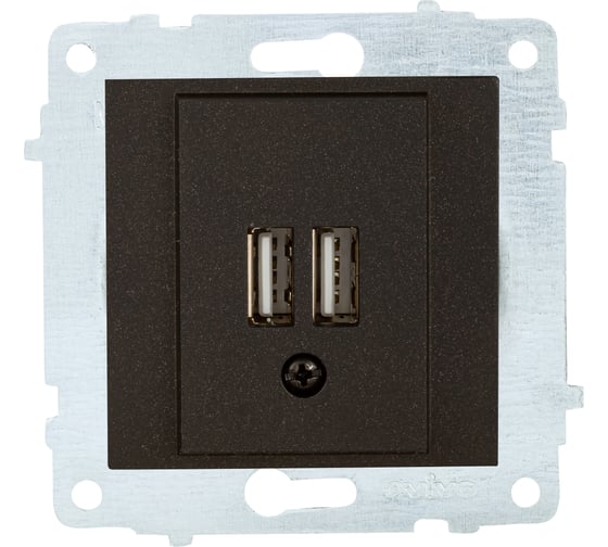 Механизм розетки USB OVIVO 5V-2A 2 порта, черный металлик, 600-000317-247 1