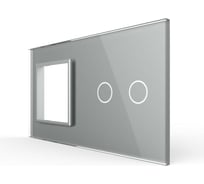 Панель для розетки и сенсорного выключателя LIVOLO 2 клавиши, цвет серый, стекло BB-C7-SR/C2-15