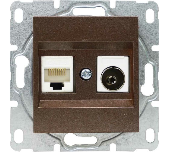Розетка Vesta Electric exclusive champagne metallic тв + сетевого кабеля lan без рамки FRZ00050503BEL 1