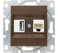 Розетка Metronex Electric Exclusive Champagne Metallic USB + сетевого кабеля LAN без рамки FRZ00050502BSH