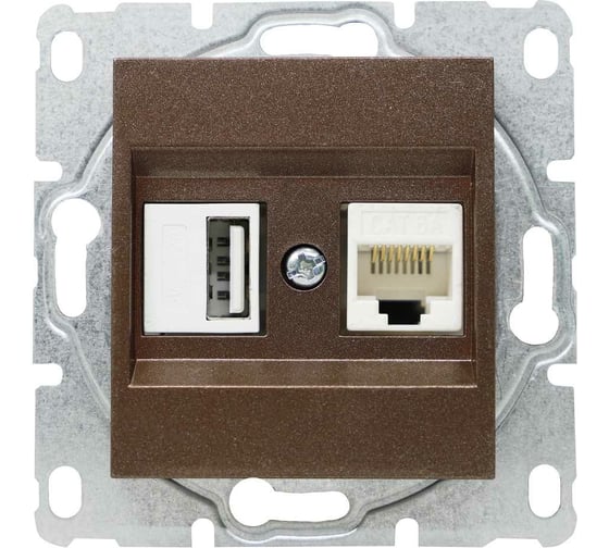 Розетка Vesta Electric exclusive champagne metallic usb + сетевого кабеля lan без рамки FRZ00050502BSH