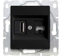 Розетка Metronex Electric Roma USB + LAN двойная без рамки Черная FRZ00050208BEL