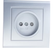 Розетка UNIVersal Бриллиант одноместная, б/з, с/у, з/ш, 16А, 220В, серебро еврослот 7949841
