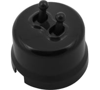 Кнопка Bironi (двухтумблерная), пластик, цвет черный B1-232-23-PB