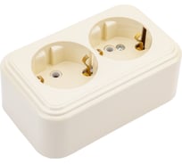 2-местная розетка STEKKER с заземляющим контактом, 250В, 16А, IP20, PST16-31-20 (RA 16-238-БЖ), слоновая кость 49056