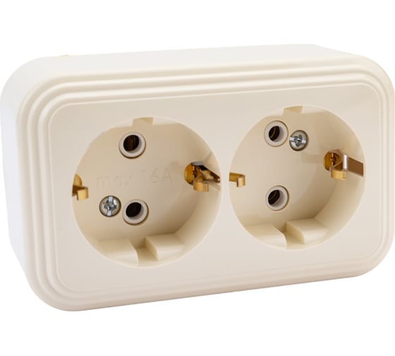 2-местная розетка STEKKER с заземляющим контактом, 250В, 16А, IP20, PST16-31-20 (RA 16-238-БЖ), слоновая кость 49056