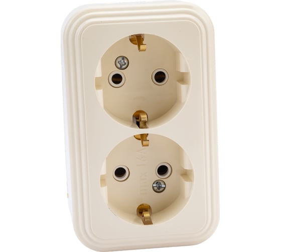 2-местная розетка STEKKER с заземляющим контактом, 250В, 16А, IP20, PST16-31-20 (RA 16-238-БЖ), слоновая кость 49056