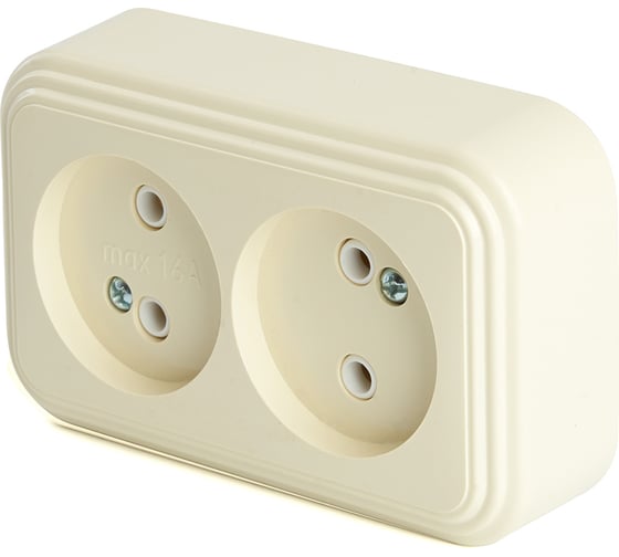 2-местная розетка STEKKER без заземляющего контакта, 250В, 16А, IP20, PST16-30-20 (RA 16-237-БЖ), слоновая кость 49057 1
