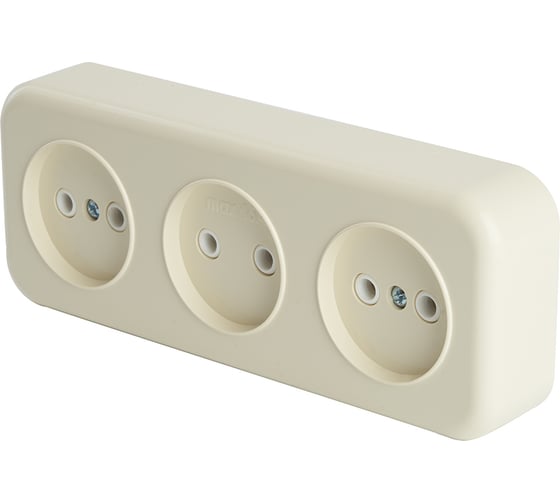 3-местная розетка STEKKER без заземляющего контакта, 250В, 16А, IP20, PST16-50-20 (RA 16-344-БЖ), слоновая кость 49055 1