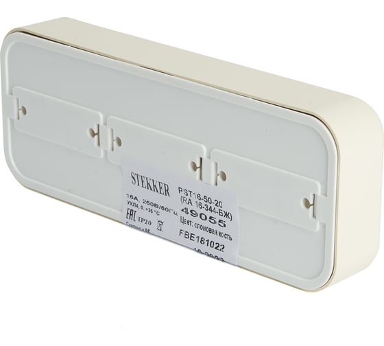 3-местная розетка STEKKER без заземляющего контакта, 250В, 16А, IP20, PST16-50-20 (RA 16-344-БЖ), слоновая кость 49055