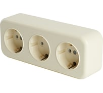 3-местная розетка STEKKER с заземляющим контактом, 250В, 16А, IP20, PST16-51-20 (RA 16-343-БЖ), слоновая кость 49054