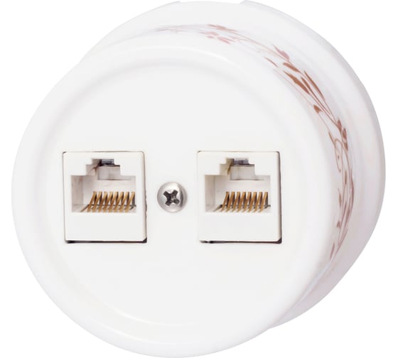 Розетка Bironi rj45 информационная двойная, керамика, цвет белый, декор d6/2 B1-302-01-D6/2 1