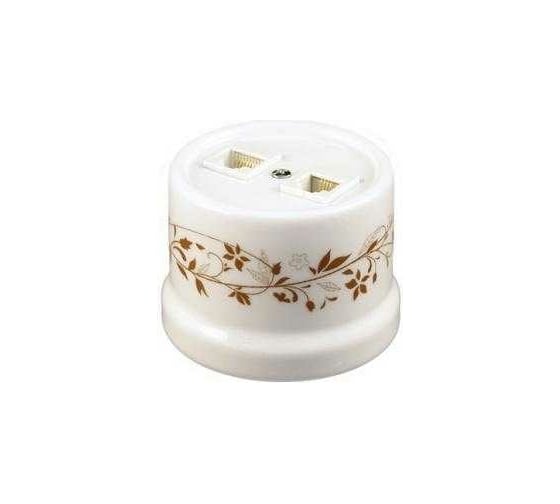Розетка Bironi rj45 информационная двойная, керамика, цвет белый, декор d6/2 B1-302-01-D6/2
