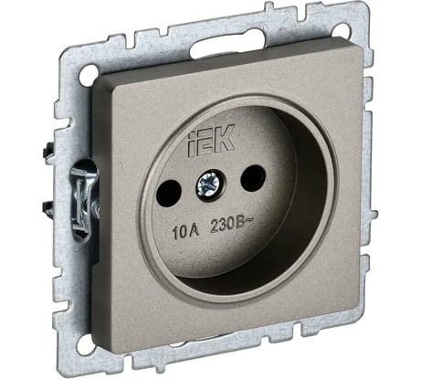 1-местная розетка IEK Brite рс10-1-0-брш без заземления, без защитных шторок, 10А, шампань BR-R10-10-K37
