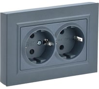 2-местная розетка IEK Brite рс12-3-брм с заземлением, без защитных шторок, 16А, в сборе, маренго BR-R21-16-K35-F