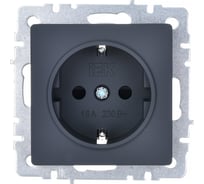 1-местная розетка IEK Brite рс14-1-0-брг с заземлением, с защитными шторками, 16А, графит BR-R14-16-K53