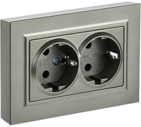 2-местная розетка IEK Brite рсш12-3-брш с заземлением, с защитными шторками, 16А, в сборе, шампань BR-R24-16-K37-F