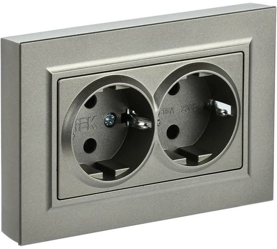 2-местная розетка IEK Brite рсш12-3-брш с заземлением, с защитными шторками, 16А, в сборе, шампань BR-R24-16-K37-F