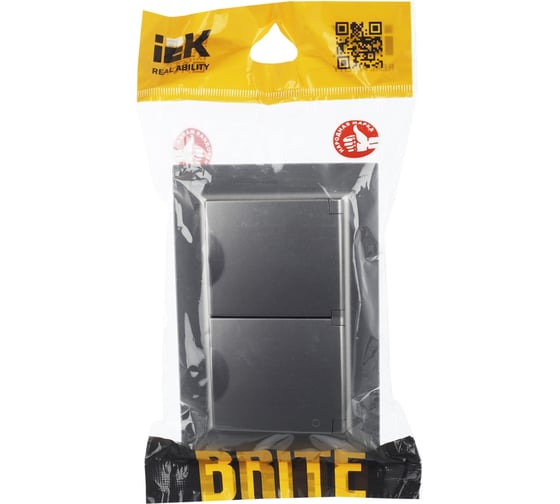 2-местная розетка IEK Brite рсбш12-3-44-брс с заземлением, с защитными шторками и крышкой, 16А, в сборе, ip44, сталь BR-R26-16-44-K46-F
