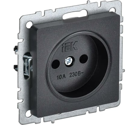 1-местная розетка IEK Brite рс10-1-0-брч без заземления, без защитных шторок, 10А, черный BR-R10-10-K02