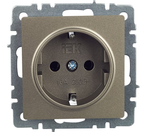 1-местная розетка IEK Brite рс11-1-0-брш с заземлением, без защитных шторок, 16А, шампань BR-R11-16-K37