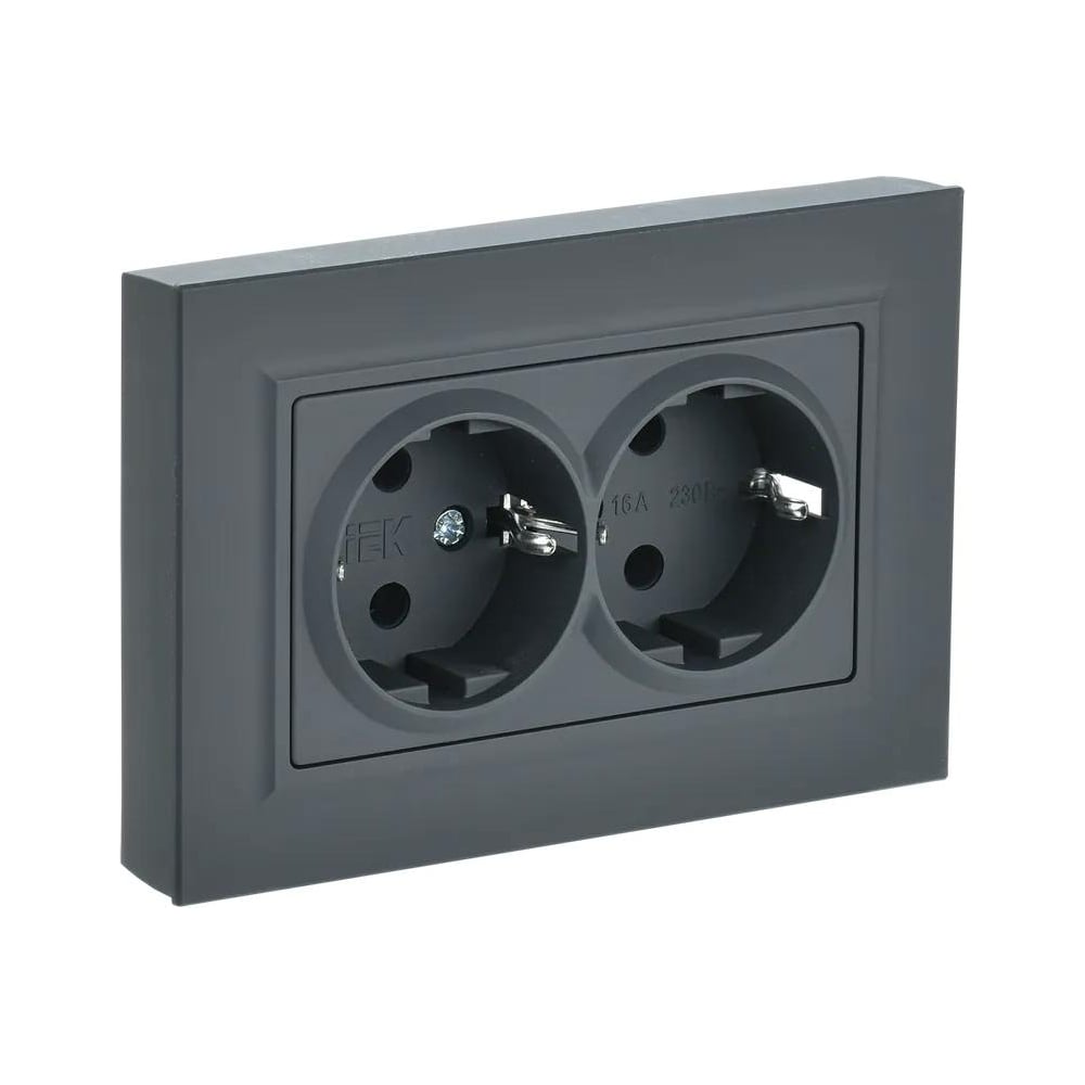 2-местная розетка IEK Brite рс12-3-брг с заземлением, без защитных ...