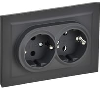2-местная розетка IEK Brite рс12-3-брг с заземлением, без защитных шторок, 16А, в сборе, графит BR-R21-16-K53-F