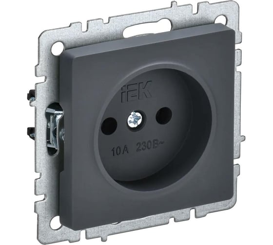 1-местная розетка IEK Brite рс10-1-0-брг без заземления, без защитных шторок, 10А, графит BR-R10-10-K53