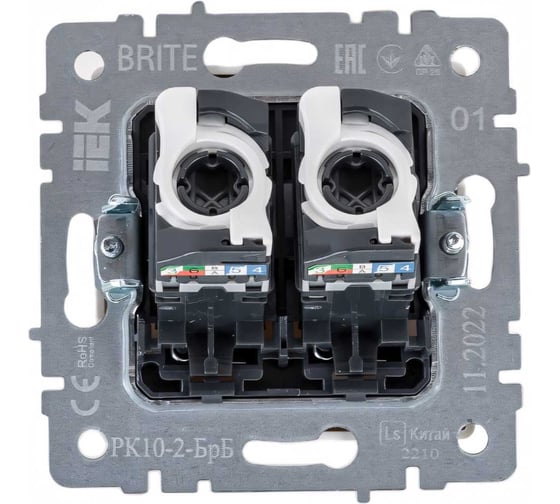 Двойная компьютерная розетка rj45 IEK Brite рк10-2-брб категория 5e, белый BR-K20-1-K01