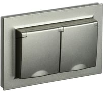 2-местная розетка IEK Brite рсбш12-3-44-брш с заземлением, с защитными шторками и крышкой, 16А, в сборе, ip44, шампань BR-R26-16-44-K37-F