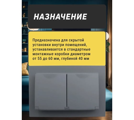 2-местная розетка IEK Brite рсбш12-3-44-брг с заземлением, с защитными шторками и крышкой, 16А, в сборе, ip44, графит BR-R26-16-44-K53-F