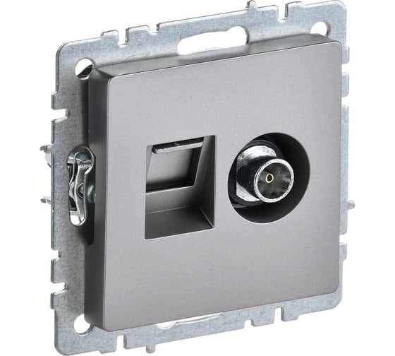 Двойная розетка IEK Brite tv+rj45 ртв/рк12-брс категория 5e, сталь BR-AK20-1-K46