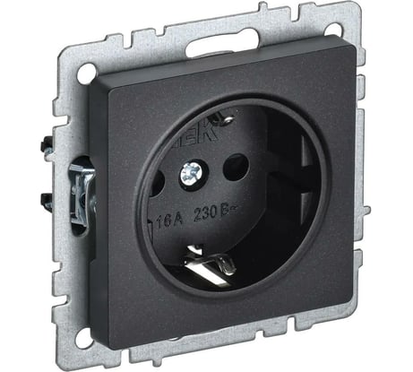1-местная розетка IEK Brite рс11-1-0-брч с заземлением, без защитных шторок, 16А, черный BR-R11-16-K02