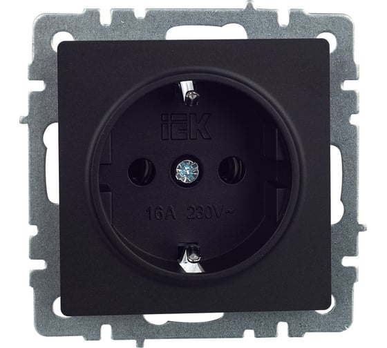 1-местная розетка IEK Brite рс11-1-0-брч с заземлением, без защитных шторок, 16А, черный BR-R11-16-K02