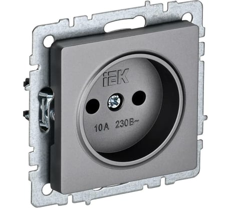 1-местная розетка IEK Brite рс10-1-0-брс без заземления, без защитных шторок, 10А, сталь BR-R10-10-K46