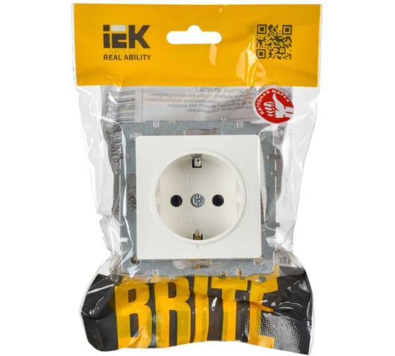 1-местная розетка IEK Brite рс11-1-0-брб с заземлением, без защитных шторок, 16А, белый BR-R11-16-K01