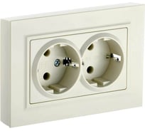 2-местная розетка IEK Brite рс12-3-бркр с заземлением, без защитных шторок, 16А, в сборе, бежевый BR-R21-16-K10-F